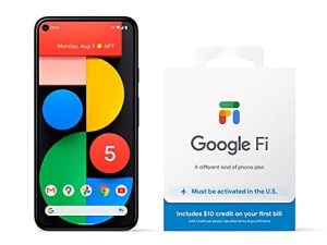 Google Pixel 5-5G Android Phone - Water Resistant - Unlocked Smartphone with Night Sight and Ultrawide Lens - Just Black with Google Fi SIM Card Kit (Renewed)